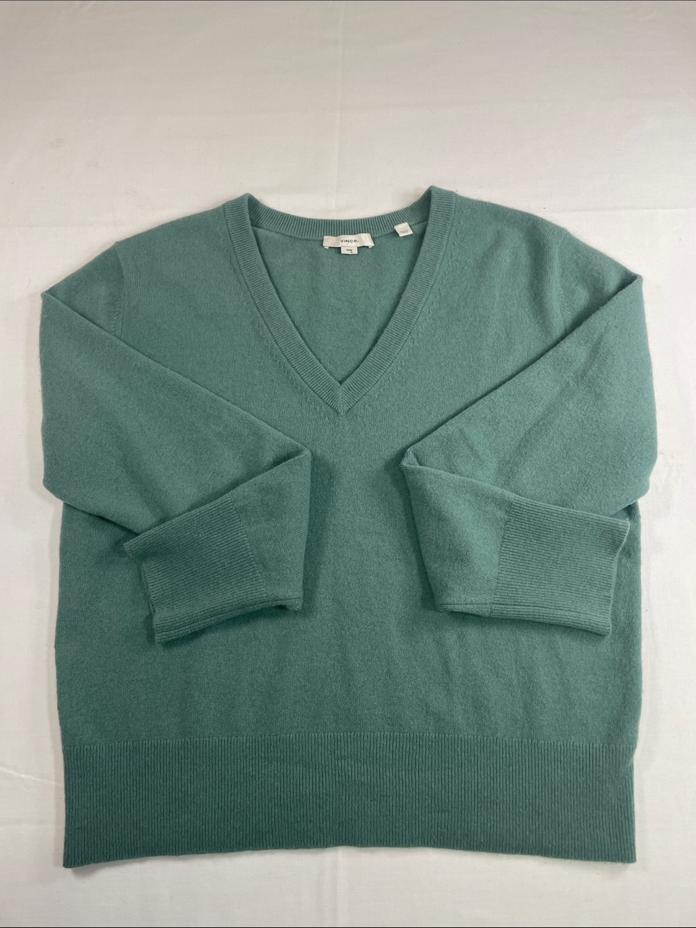 Vince cashmere wool blend lite V-Neck Sweater Sage Teal WM